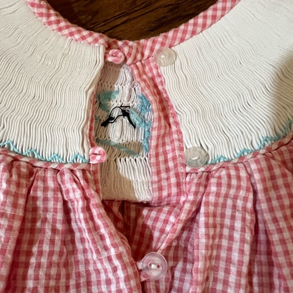 Pleats & Stitches Smocked Handmade Dress Pink Gingham Embroidered Crabs Girls 4t - Picture 6 of 8